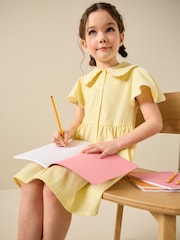 أصفر - فستان مدرسي مربعات غني بالقطن بأكمام واسعة (3-14 سنة) - صورة 3 من 5