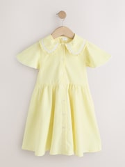 Amarelo - Vestido escolar de guingão de algodão rico com mangas angelicais (3-14anos) - Imagem 7 de 10