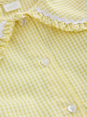 Amarelo - Vestido escolar de guingão de algodão rico com mangas angelicais (3-14anos) - Imagem 9 de 10