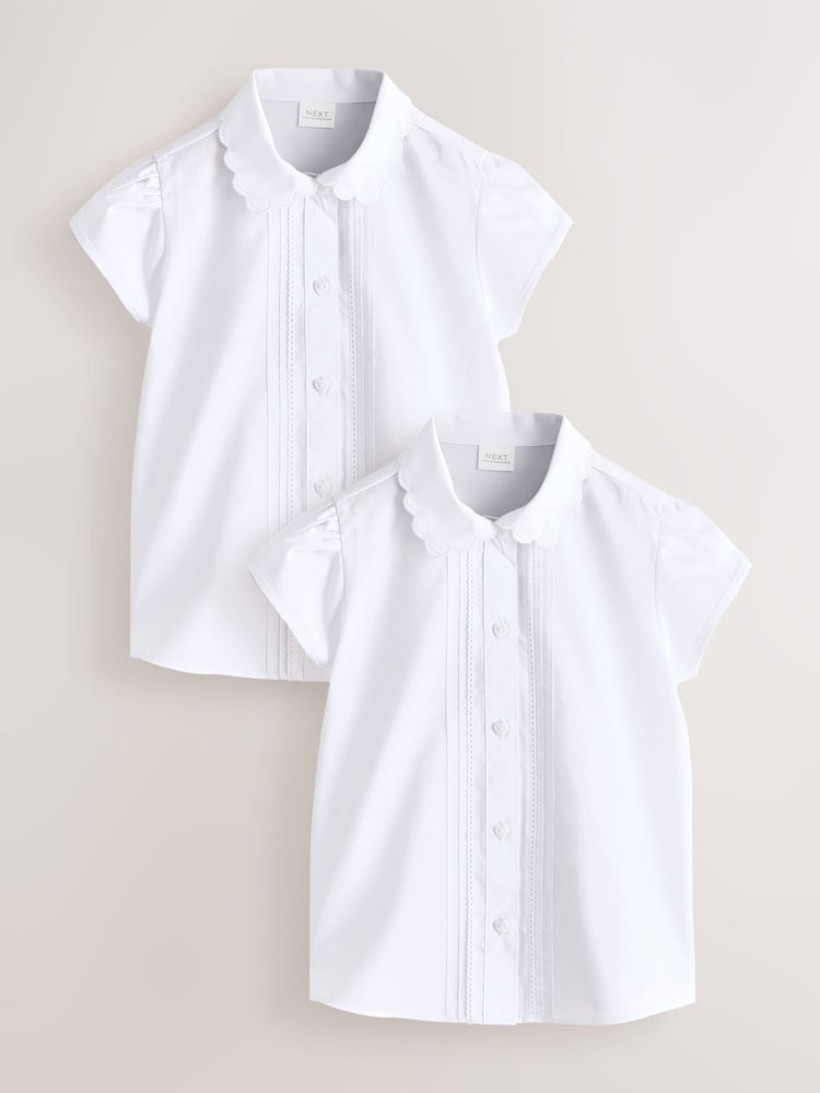 White Cotton Rich Scalloped Collar School Shirts 2 Pack (3-14yrs) - Image 1 of 5