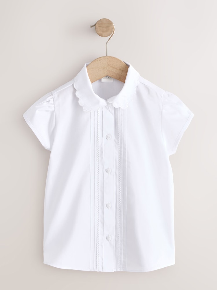 White Cotton Rich Scalloped Collar School Shirts 2 Pack (3-14yrs) - Image 2 of 5