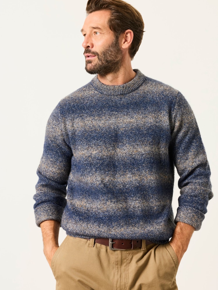 FatFace Blue Deanston Knitted Ombre Crew Neck Jumper - Image 1 of 6 FatFace Blue Deanston Knitted Ombre Crew Neck Jumper - Image 1 of 6