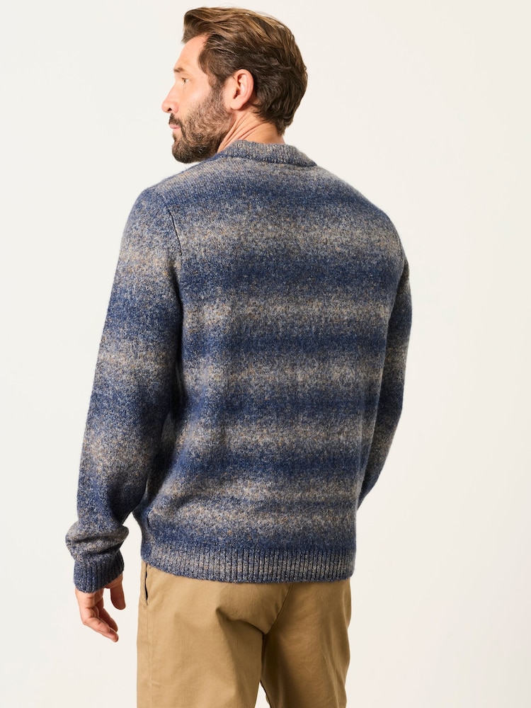 FatFace Blue Deanston Knitted Ombre Crew Neck Jumper - Image 2 of 6 FatFace Blue Deanston Knitted Ombre Crew Neck Jumper - Image 2 of 6