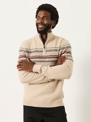 FatFace Selkirk Light Natural Pattern Quarter Zip Knitted Jumper - Image 1 of 7
