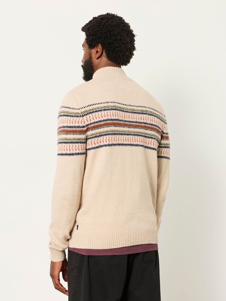 FatFace Selkirk Light Natural Pattern Quarter Zip Knitted Jumper - Image 2 of 7