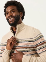 FatFace Selkirk Light Natural Pattern Quarter Zip Knitted Jumper - Image 3 of 7