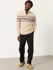 FatFace Selkirk Light Natural Pattern Quarter Zip Knitted Jumper - Image 4 of 7