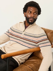 FatFace Selkirk Light Natural Pattern Quarter Zip Knitted Jumper - Image 5 of 7