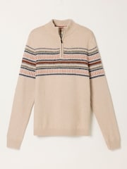 FatFace Selkirk Light Natural Pattern Quarter Zip Knitted Jumper - Image 6 of 7