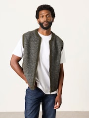FatFace Adisham Khaki Green Knitted Zip Front Gilet - Image 1 of 6