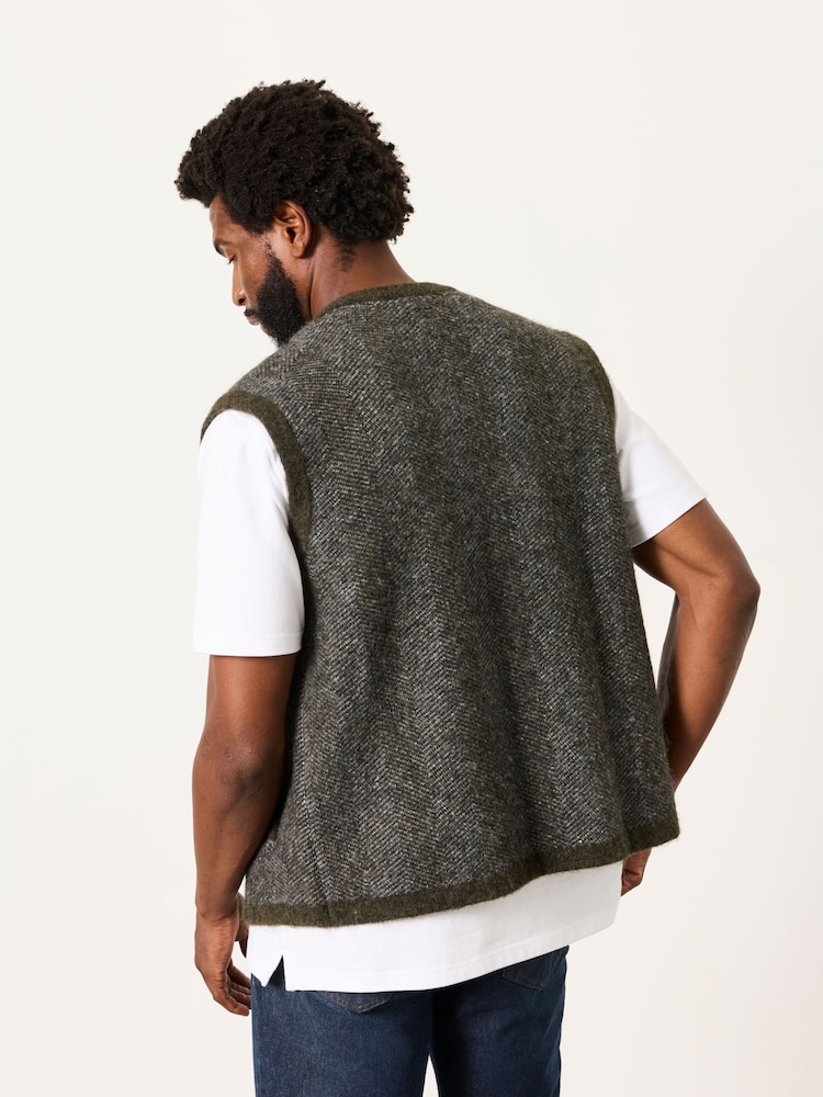 FatFace Adisham Khaki Green Knitted Zip Front Gilet - Image 2 of 6