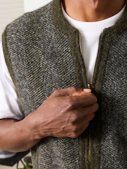 FatFace Adisham Khaki Green Knitted Zip Front Gilet - Image 3 of 6