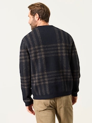 FatFace Navy Check Crew Neck Knitted Jumper - Image 2 of 6
