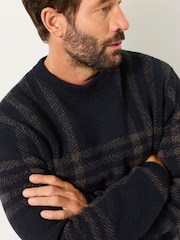 FatFace Navy Check Crew Neck Knitted Jumper - Image 3 of 6