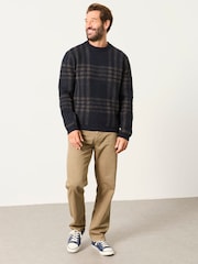 FatFace Navy Check Crew Neck Knitted Jumper - Image 4 of 6