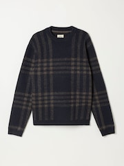 FatFace Navy Check Crew Neck Knitted Jumper - Image 6 of 6