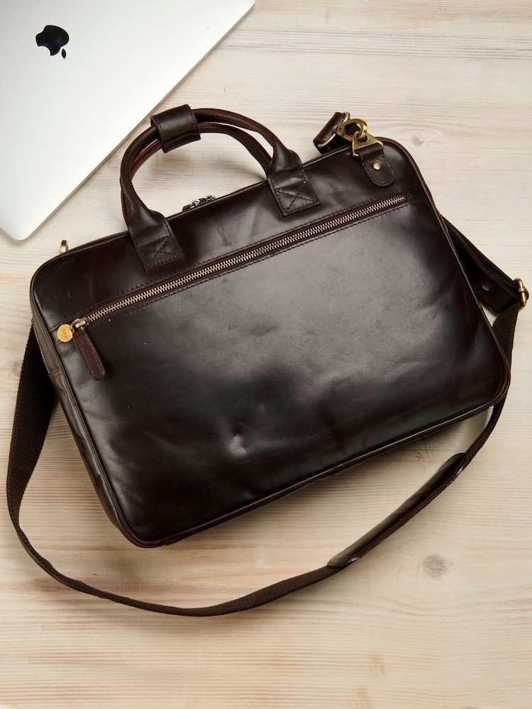 Posh Totty Designs Personalised Leather Laptop Bag - Image 1 of 3 Posh Totty Designs Personalised Leather Laptop Bag - Image 1 of 3