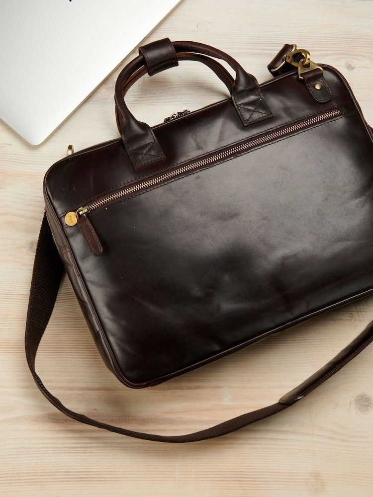 Posh Totty Designs Personalised Leather Laptop Bag - Image 2 of 3 Posh Totty Designs Personalised Leather Laptop Bag - Image 2 of 3