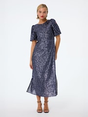 SCAMP & DUDE Blue Puff Sleeve Midi Dress Sequin - Image 2 of 5