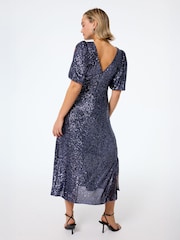 SCAMP & DUDE Blue Puff Sleeve Midi Dress Sequin - Image 3 of 5