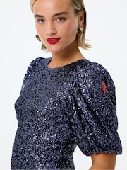 SCAMP & DUDE Blue Puff Sleeve Midi Dress Sequin - Image 5 of 5