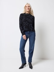 SCAMP & DUDE Black Knitted Lurex Jumper with Metallic Rainbow Star and Lightning Bolt - Image 1 of 5