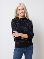 SCAMP & DUDE Black Knitted Lurex Jumper with Metallic Rainbow Star and Lightning Bolt - Image 2 of 5