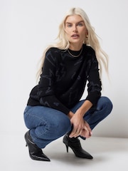 SCAMP & DUDE Black Knitted Lurex Jumper with Metallic Rainbow Star and Lightning Bolt - Image 4 of 5