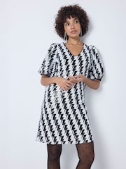 SCAMP & DUDE Black V-Neck Short Dress with Lightning Bolt Sequin - Image 3 of 6