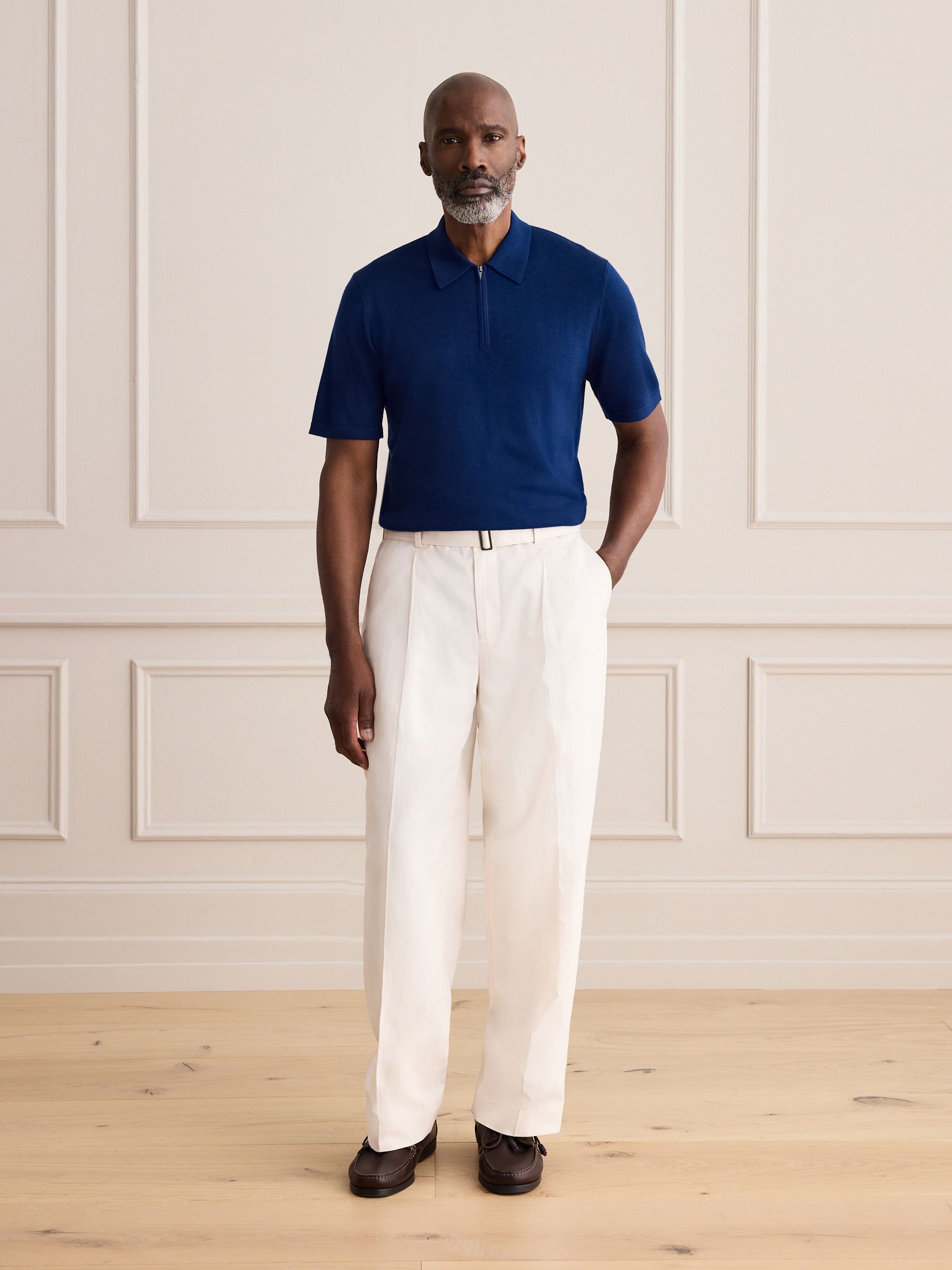 Buy Blue Signature Merino Quarter Zip Polo Shirt from Next USA