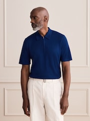 Blue Signature Merino Quarter Zip Polo Shirt - Image 4 of 8