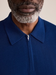 Blue Signature Merino Quarter Zip Polo Shirt - Image 5 of 8