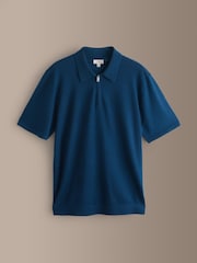 Blue Signature Merino Quarter Zip Polo Shirt - Image 6 of 8