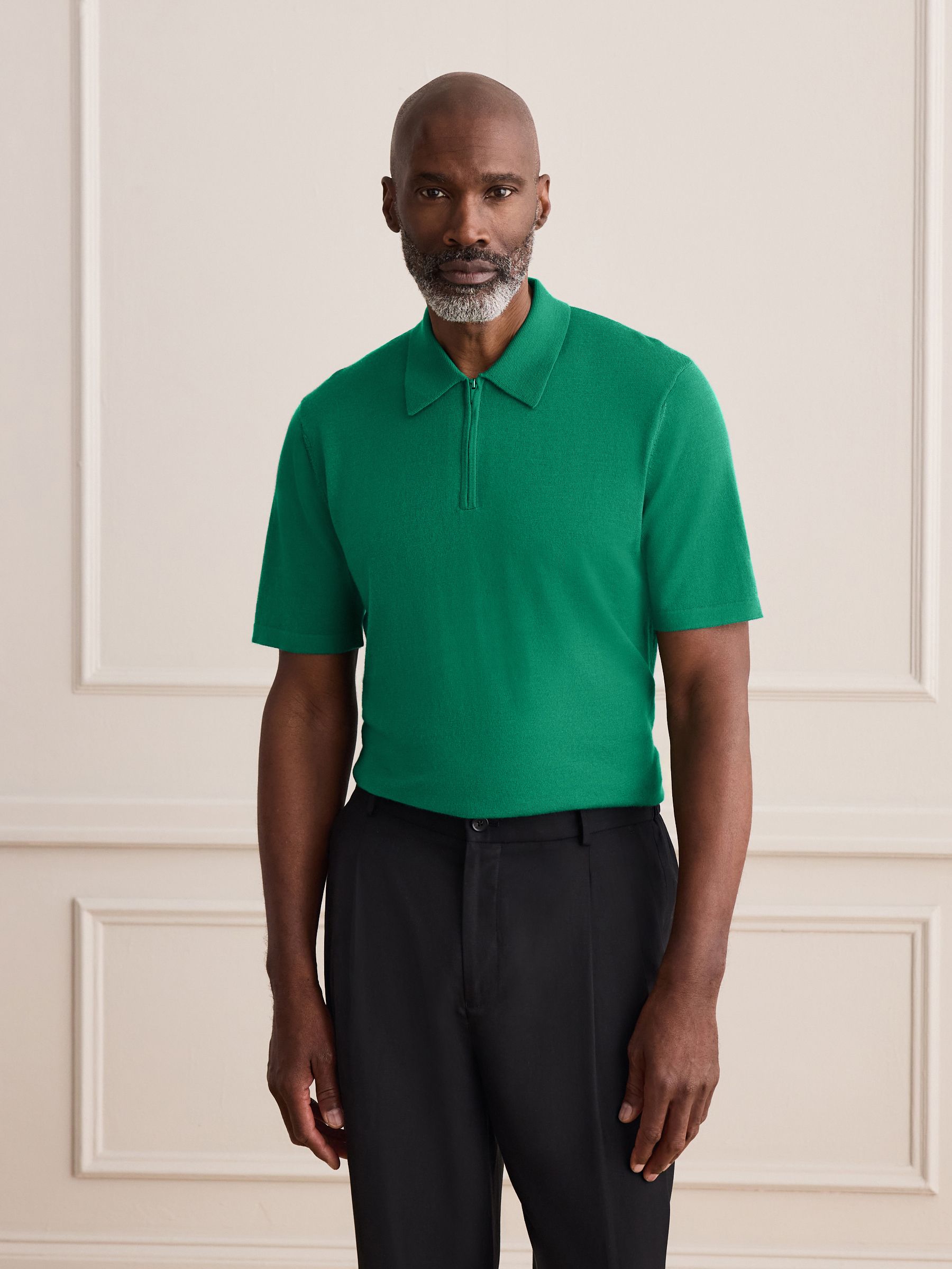 Buy Green Signature Merino Quarter Zip Polo Shirt from Next USA