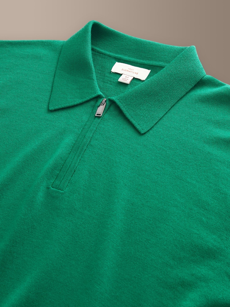 Green Signature Merino Quarter Zip Polo Shirt - Image 9 of 9