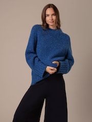 Celtic & Co. Blue Kilcarra Tweed Funnel Neck Jumper - Image 1 of 7