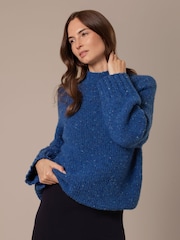 Celtic & Co. Blue Kilcarra Tweed Funnel Neck Jumper - Image 4 of 7