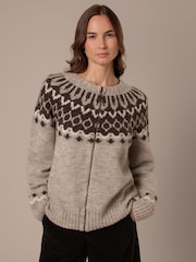 Celtic & Co Natural Brit Wool Chevron Yoke Cardigan - Image 1 of 9