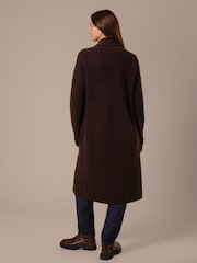 Celtic & Co Longline Lambswool Rib Shawl Brown Cardigan - Image 3 of 9