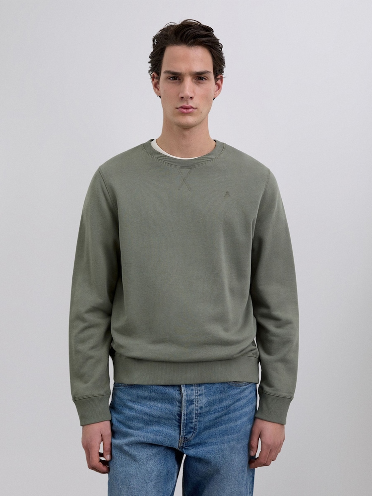 Scalpers Bottle Green Embroidered Skull Sweatshirt - Image 1 of 4 Scalpers Bottle Green Embroidered Skull Sweatshirt - Image 1 of 4