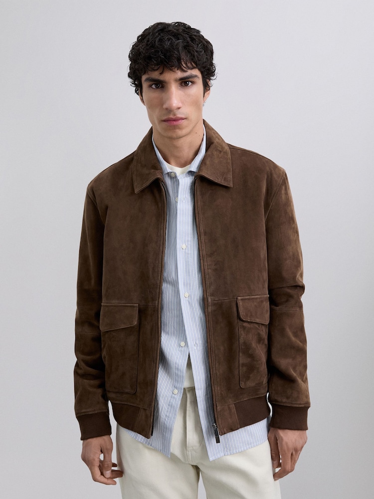 Scalpers Brown Suede Leather Jacket - Image 1 of 4 Scalpers Brown Suede Leather Jacket - Image 1 of 4