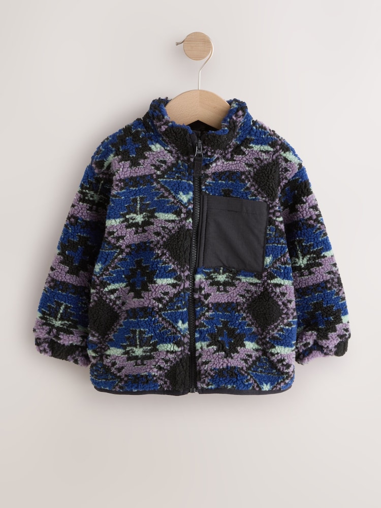 Purple Patterned Zip Through Fleece (3mths-7yrs) - Image 1 of 5 Purple Patterned Zip Through Fleece (3mths-7yrs) - Image 1 of 5