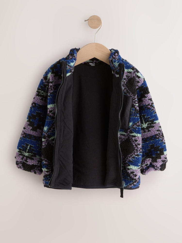 Purple Patterned Zip Through Fleece (3mths-7yrs) - Image 2 of 5 Purple Patterned Zip Through Fleece (3mths-7yrs) - Image 2 of 5