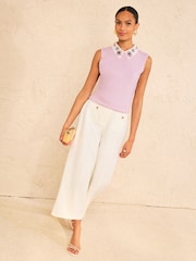 Love & Roses Lilac Purple Flower Detail Embellished Collar Knitted Top - Image 3 of 4