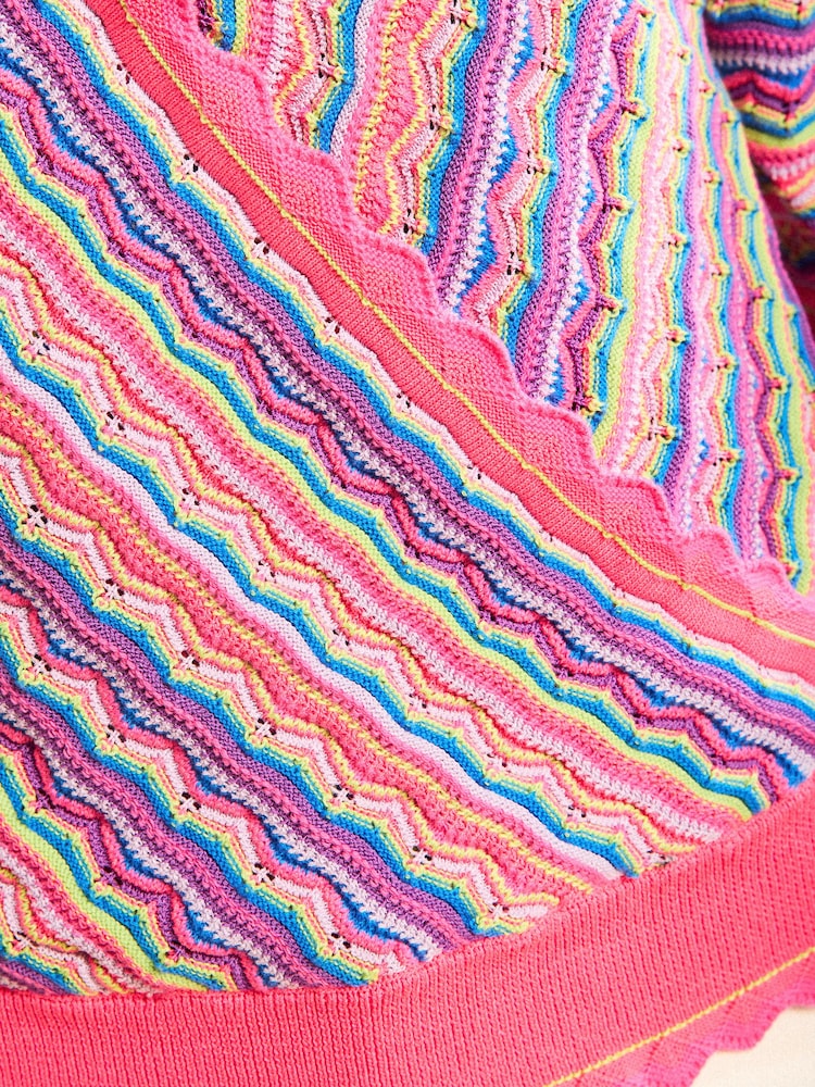 Love & Roses Pink And Purple Short Sleeve Striped Wrap Front Knitted Top - Image 2 of 5