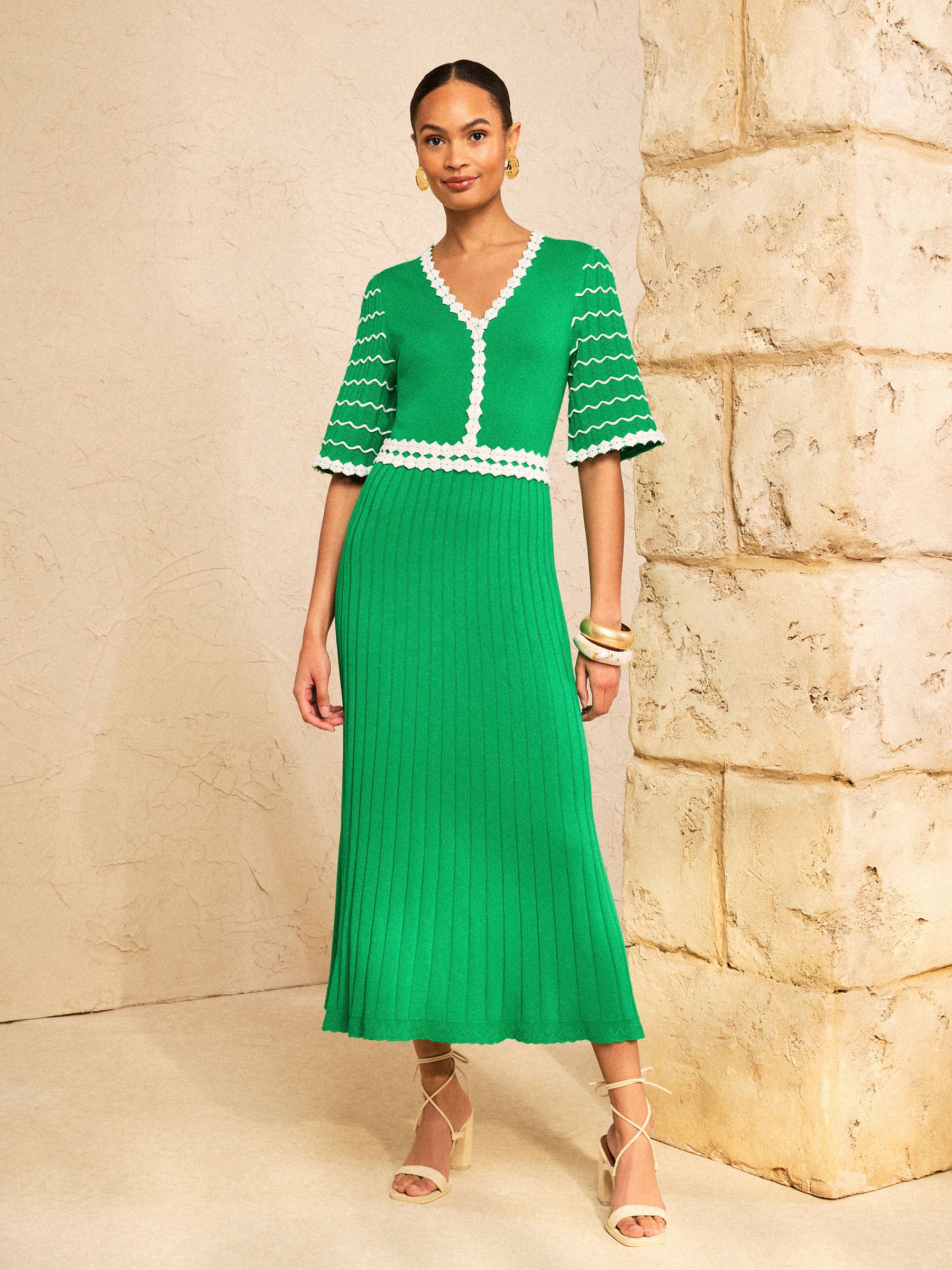 Buy Love & Roses Green V-Neck Knitted Dress With White Floral