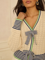 Love & Roses Striped Bow Detail Knitted Cardigan - Bild 2 von 4