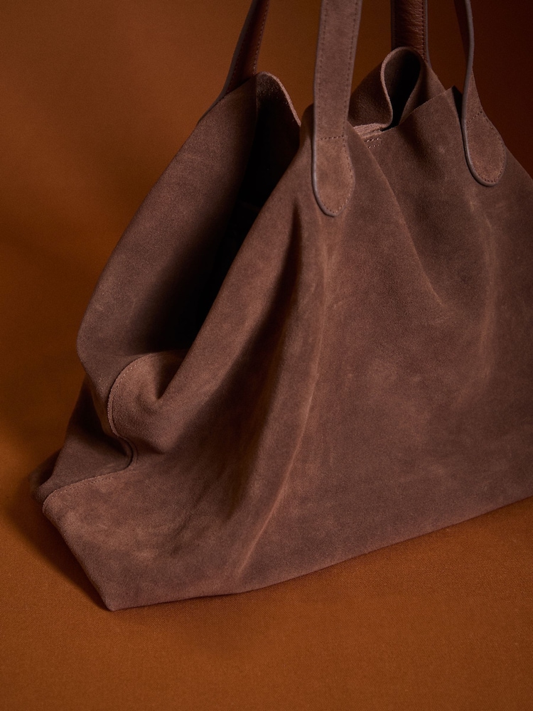 Apricot Brown Soft Suede Everyday Work Tote Bag - Image 5 of 5 Apricot Brown Soft Suede Everyday Work Tote Bag - Image 5 of 5