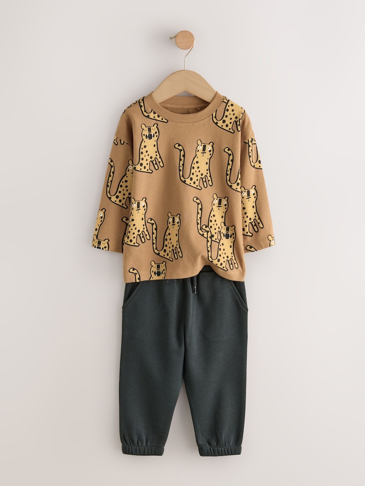 Tan Brown Cheetah Long Sleeve T-Shirt And Joggers Set (3mths-7yrs) - Image 2 of 5