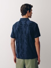 Navy Towelling Textured Short Sleeve Polo Shirt - Image 2 of 6
